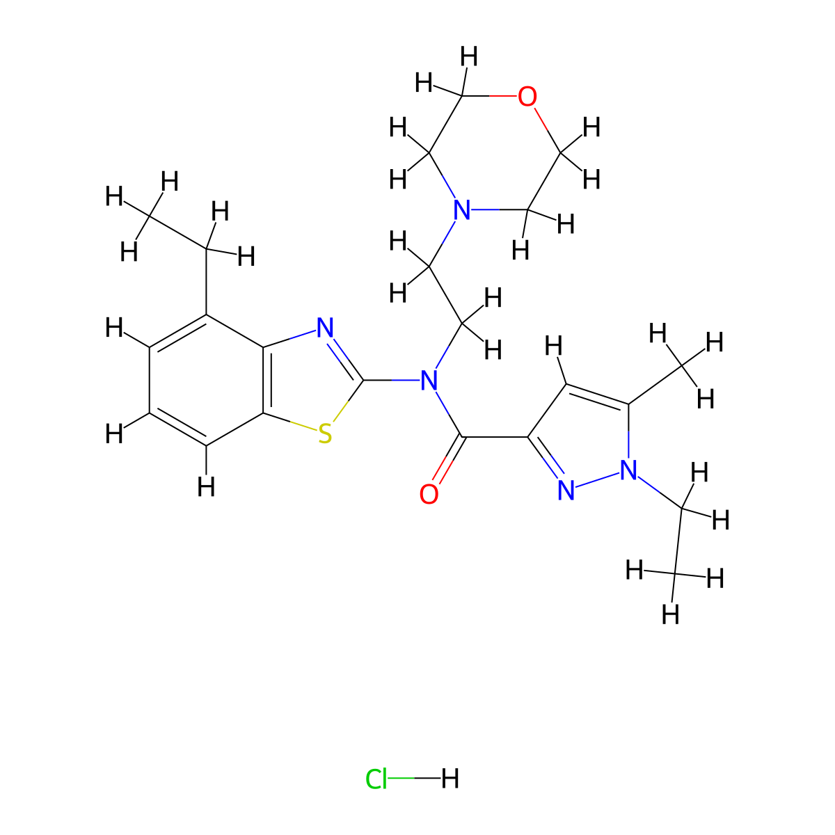 1-ethyl-N-(4-ethylbenzo[d]thiazol-2-yl)-5-methyl-N-(2-morpholinoethyl)-1H-pyrazole-3-carboxamide hydrochloride molecular structure, CAS 1331194-02-5