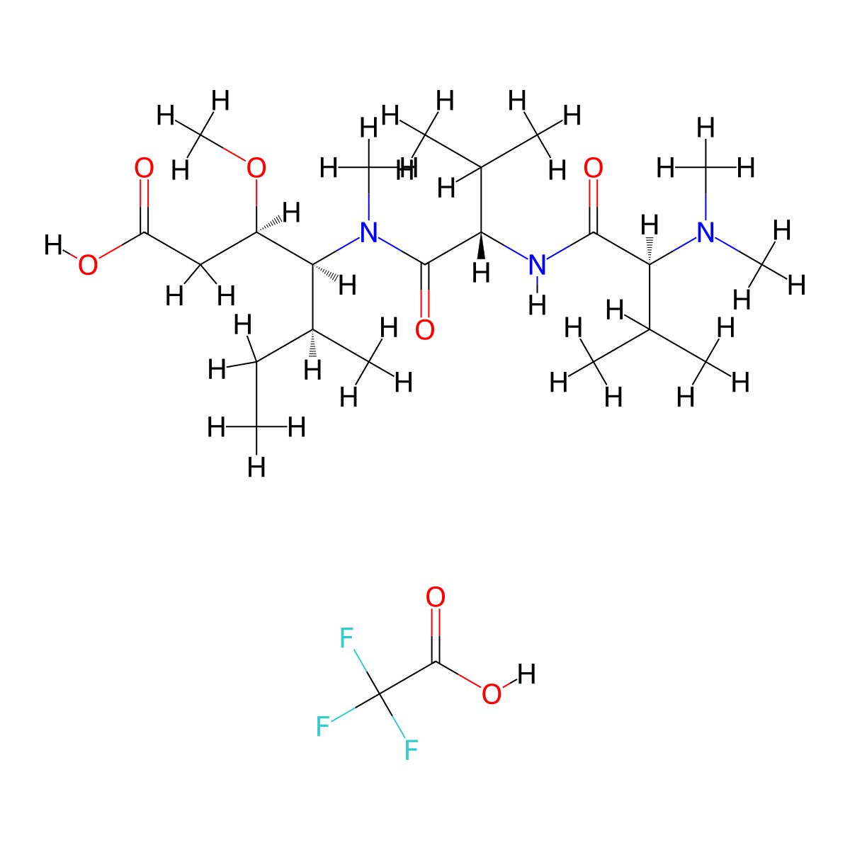 (3R,4S,5S)-4-[[(2S)-2-[[(2S)-2-(dimethylamino)-3-methylbutanoyl]amino]-3-methylbutanoyl]-methylamino]-3-methoxy-5-methylheptanoic acid;2,2,2-trifluoroacetic acid molecular structure, CAS 133120-90-8