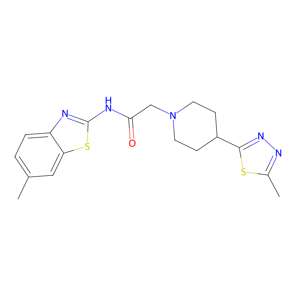 2-(4-(5-methyl-1,3,4-thiadiazol-2-yl)piperidin-1-yl)-N-(6-methylbenzo[d]thiazol-2-yl)acetamide molecular structure, CAS 1331213-99-0