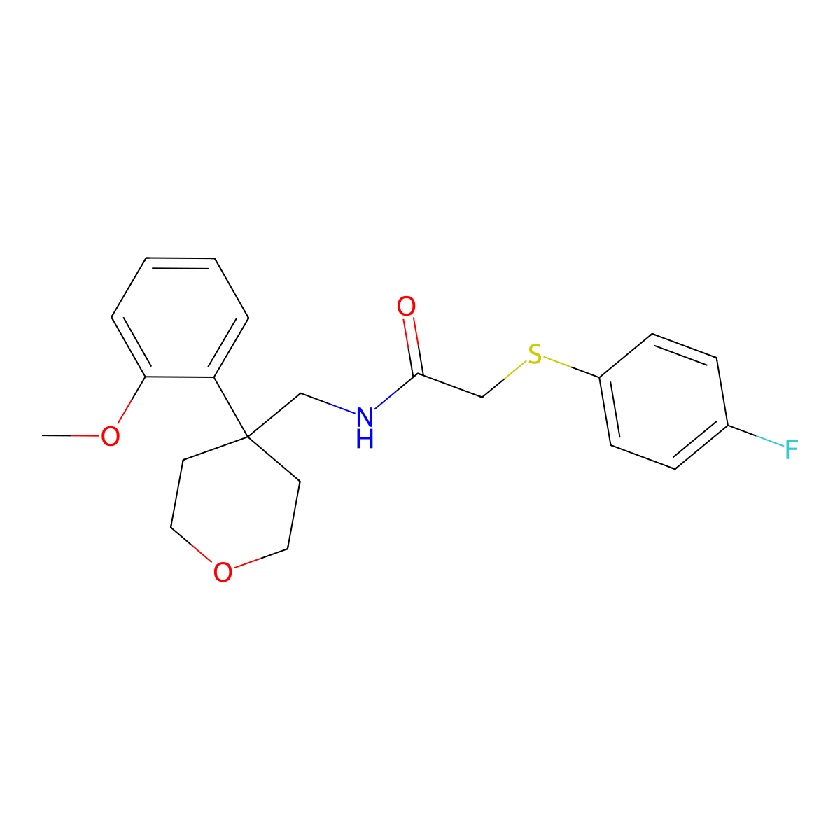 2-((4-fluorophenyl)thio)-N-((4-(2-methoxyphenyl)tetrahydro-2H-pyran-4-yl)methyl)acetamide molecular structure, CAS 1331226-31-3