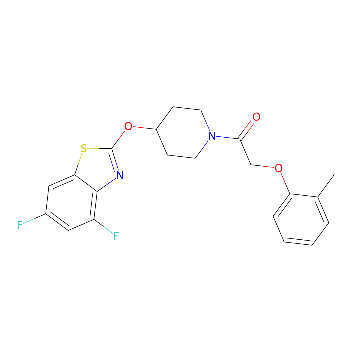 1-(4-((4,6-Difluorobenzo[d]thiazol-2-yl)oxy)piperidin-1-yl)-2-(o-tolyloxy)ethanone molecular structure, CAS 1331232-78-0