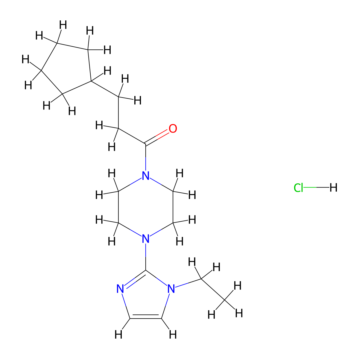 3-cyclopentyl-1-[4-(1-ethyl-1H-imidazol-2-yl)piperazin-1-yl]propan-1-one hydrochloride molecular structure, CAS 1331235-26-7