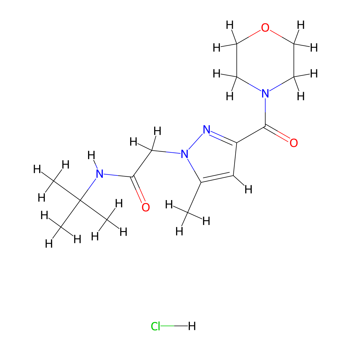 N-(tert-butyl)-2-(5-methyl-3-(morpholine-4-carbonyl)-1H-pyrazol-1-yl)acetamide hydrochloride molecular structure, CAS 1331239-34-9