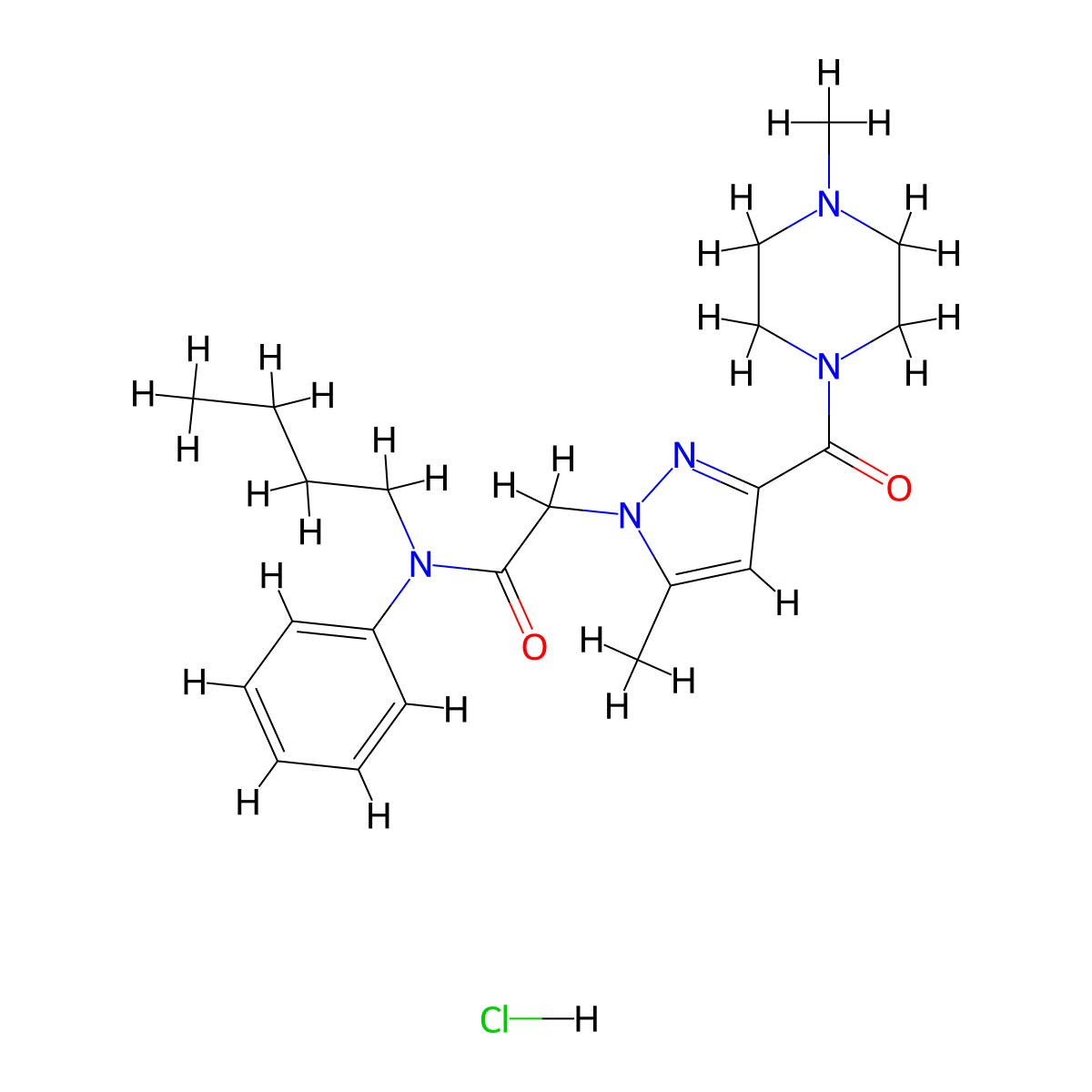 N-butyl-2-(5-methyl-3-(4-methylpiperazine-1-carbonyl)-1H-pyrazol-1-yl)-N-phenylacetamide hydrochloride molecular structure, CAS 1331239-41-8