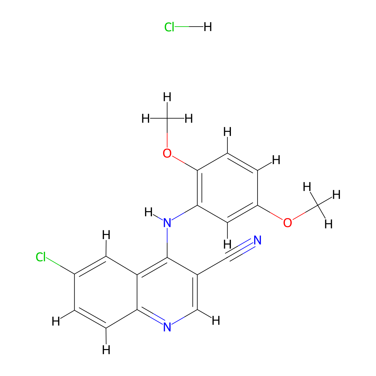 6-Chloro-4-((2,5-dimethoxyphenyl)amino)quinoline-3-carbonitrile hydrochloride molecular structure, CAS 1331239-56-5