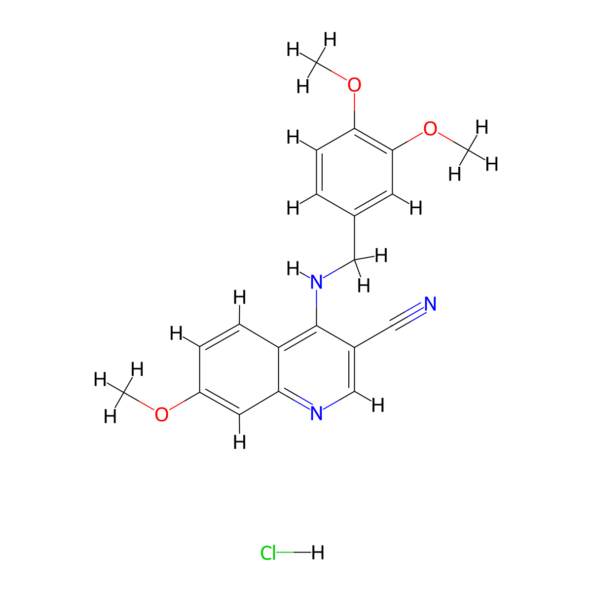 4-((3,4-Dimethoxybenzyl)amino)-7-methoxyquinoline-3-carbonitrile hydrochloride molecular structure, CAS 1331239-69-0