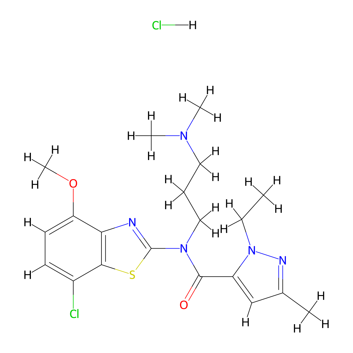 N-(7-chloro-4-methoxybenzo[d]thiazol-2-yl)-N-(3-(dimethylamino)propyl)-1-ethyl-3-methyl-1H-pyrazole-5-carboxamide hydrochloride molecular structure, CAS 1331240-64-2