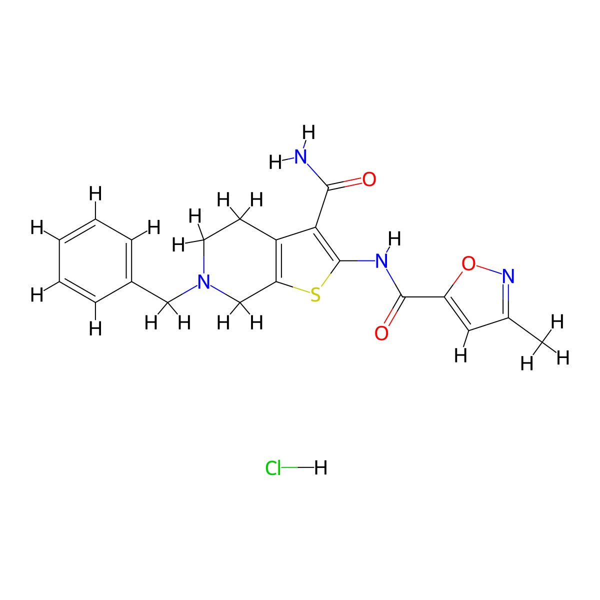 N-(6-benzyl-3-carbamoyl-4,5,6,7-tetrahydrothieno[2,3-c]pyridin-2-yl)-3-methylisoxazole-5-carboxamide hydrochloride molecular structure, CAS 1331241-33-8
