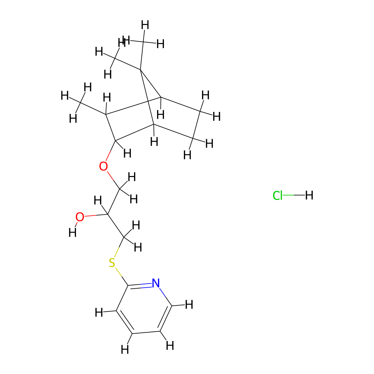 1-(pyridin-2-ylthio)-3-(((1S,3S,4S)-3,7,7-trimethylbicyclo[2.2.1]heptan-2-yl)oxy)propan-2-ol hydrochloride molecular structure, CAS 1331245-85-2