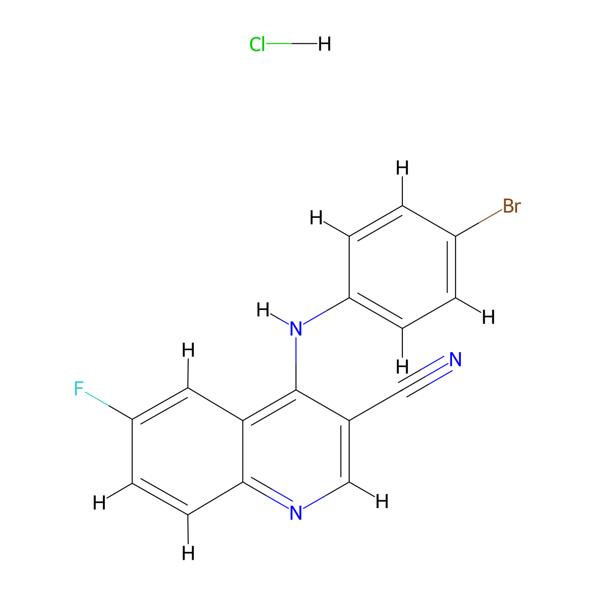 4-((4-Bromophenyl)amino)-6-fluoroquinoline-3-carbonitrile hydrochloride molecular structure, CAS 1331250-56-6