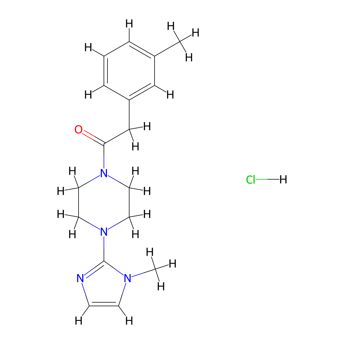 1-(4-(1-methyl-1H-imidazol-2-yl)piperazin-1-yl)-2-(m-tolyl)ethanone hydrochloride molecular structure, CAS 1331255-03-8