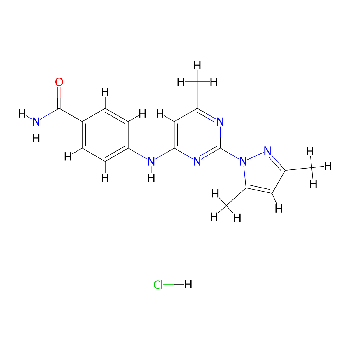 4-{[2-(3,5-dimethyl-1H-pyrazol-1-yl)-6-methylpyrimidin-4-yl]amino}benzamide hydrochloride molecular structure, CAS 1331260-12-8