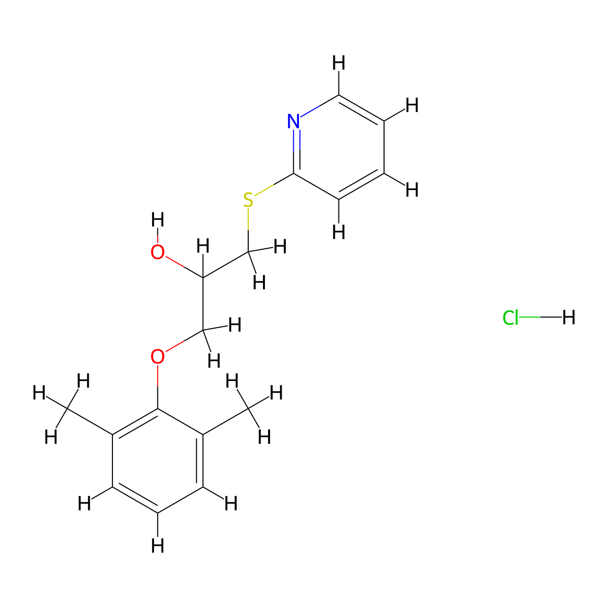 1-(2,6-Dimethylphenoxy)-3-(pyridin-2-ylthio)propan-2-ol hydrochloride molecular structure, CAS 1331266-04-6