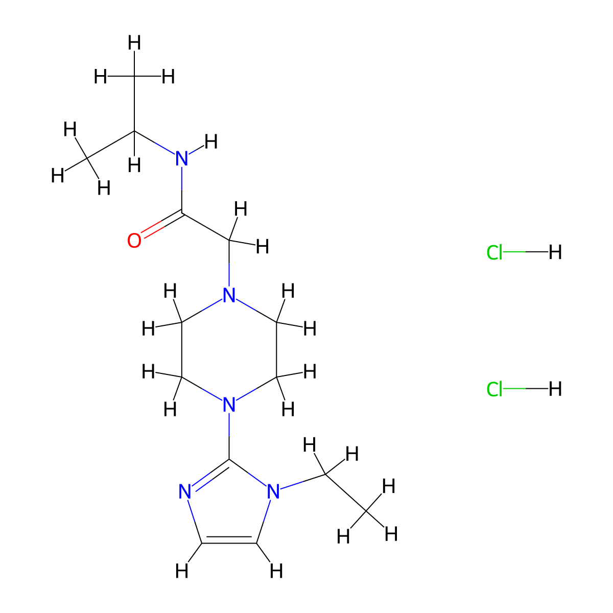 2-(4-(1-ethyl-1H-imidazol-2-yl)piperazin-1-yl)-N-isopropylacetamide dihydrochloride molecular structure, CAS 1331266-22-8