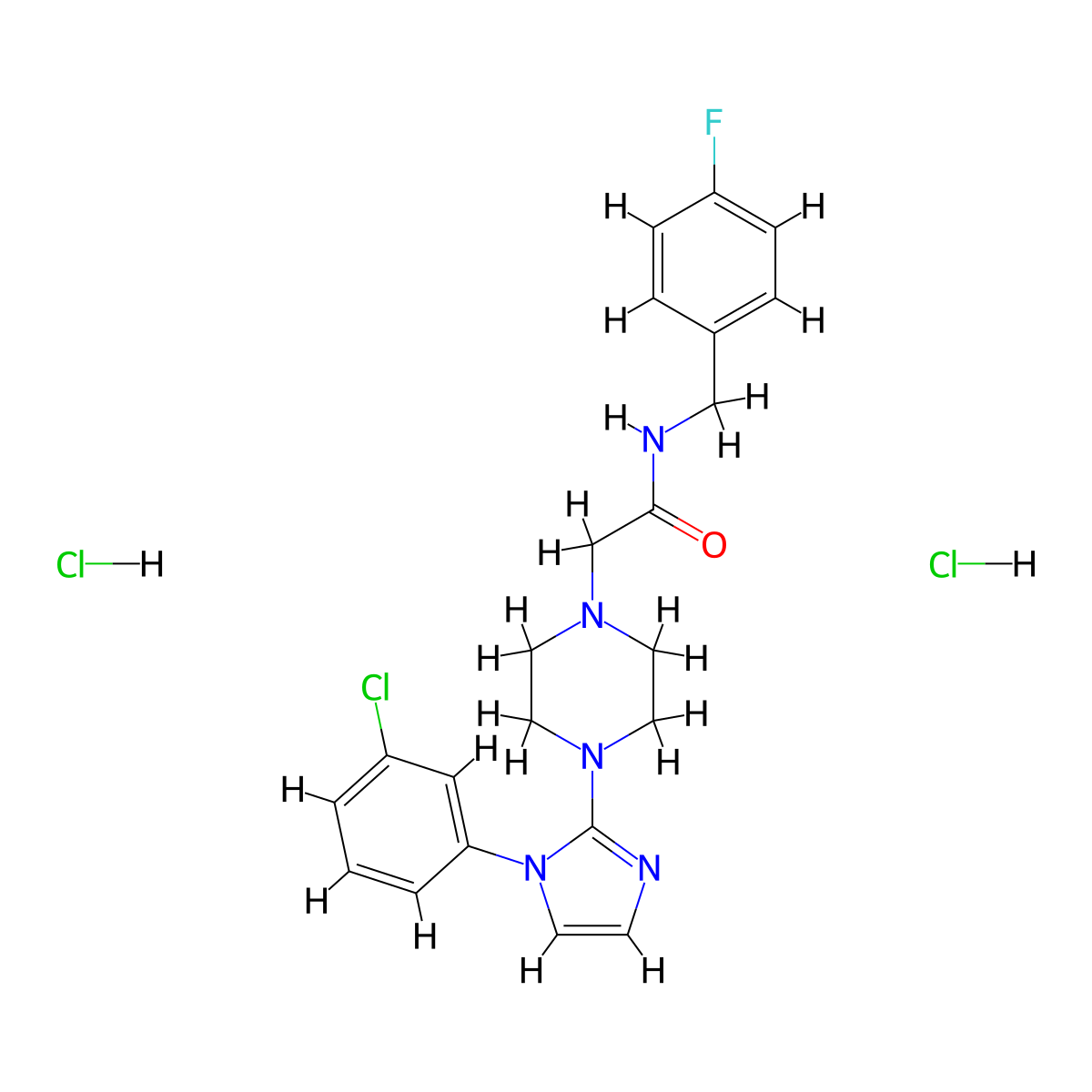 2-(4-(1-(3-chlorophenyl)-1H-imidazol-2-yl)piperazin-1-yl)-N-(4-fluorobenzyl)acetamide dihydrochloride molecular structure, CAS 1331266-26-2