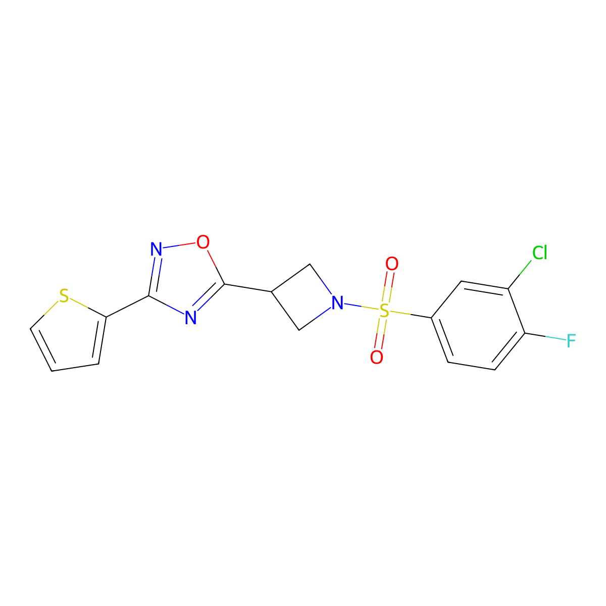5-(1-((3-Chloro-4-fluorophenyl)sulfonyl)azetidin-3-yl)-3-(thiophen-2-yl)-1,2,4-oxadiazole molecular structure, CAS 1331267-28-7