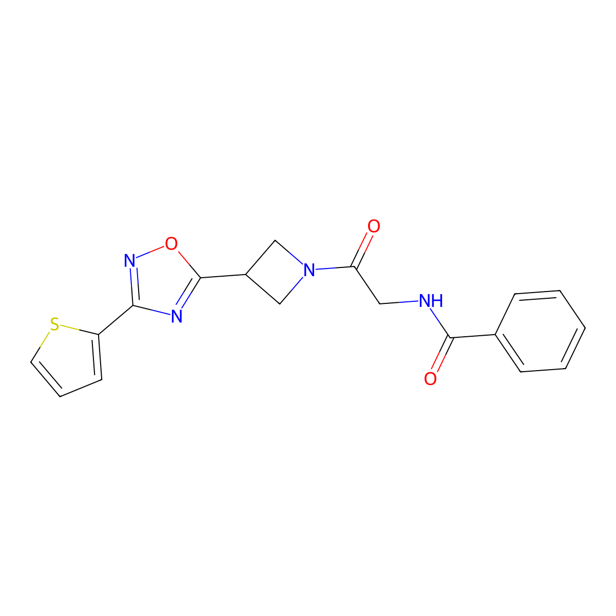 N-(2-Oxo-2-{3-[3-(thiophen-2-YL)-1,2,4-oxadiazol-5-YL]azetidin-1-YL}ethyl)benzamide molecular structure, CAS 1331267-39-0
