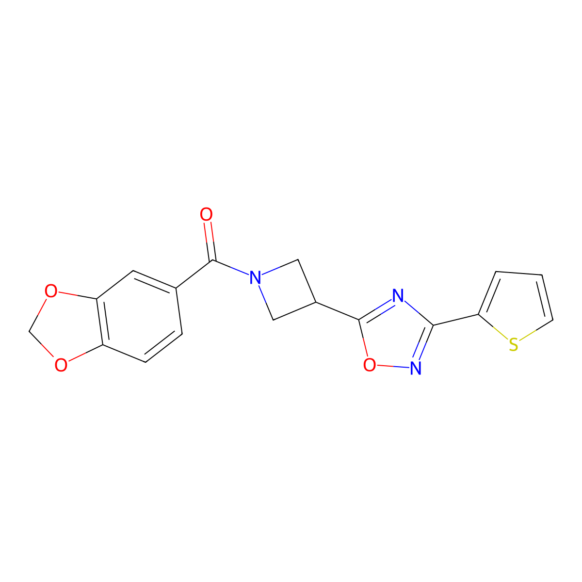 Benzo[d][1,3]dioxol-5-yl(3-(3-(thiophen-2-yl)-1,2,4-oxadiazol-5-yl)azetidin-1-yl)methanone molecular structure, CAS 1331267-78-7