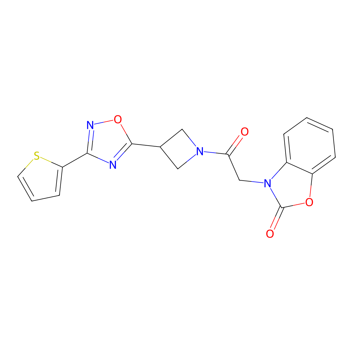3-(2-oxo-2-(3-(3-(thiophen-2-yl)-1,2,4-oxadiazol-5-yl)azetidin-1-yl)ethyl)benzo[d]oxazol-2(3H)-one molecular structure, CAS 1331268-23-5