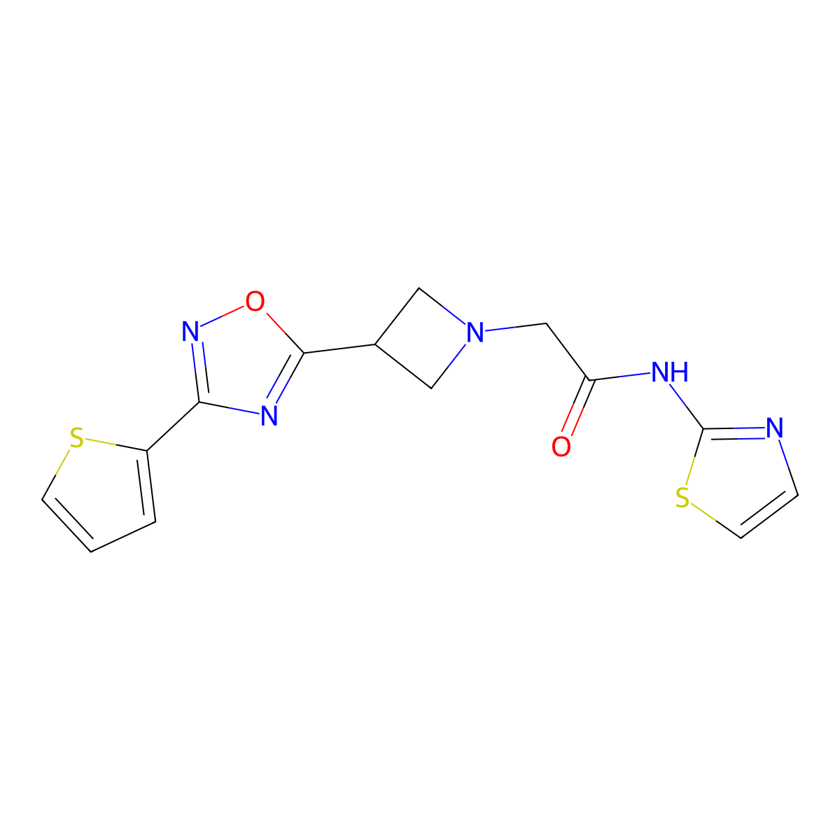 N-(Thiazol-2-yl)-2-(3-(3-(thiophen-2-yl)-1,2,4-oxadiazol-5-yl)azetidin-1-yl)acetamide molecular structure, CAS 1331268-88-2