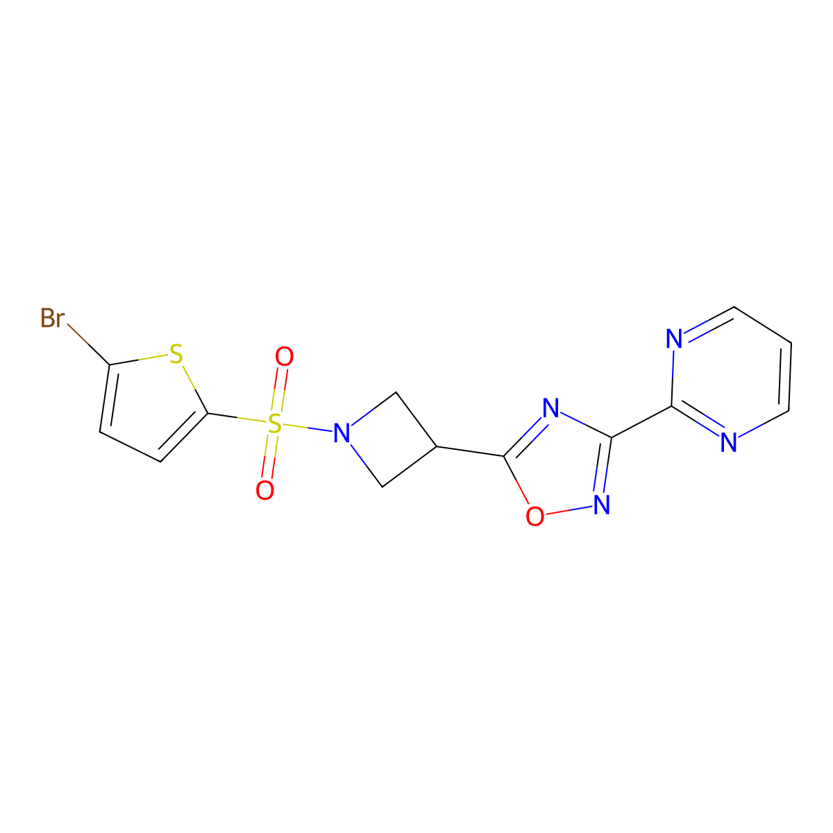 5-(1-((5-Bromothiophen-2-yl)sulfonyl)azetidin-3-yl)-3-(pyrimidin-2-yl)-1,2,4-oxadiazole molecular structure, CAS 1331269-00-1