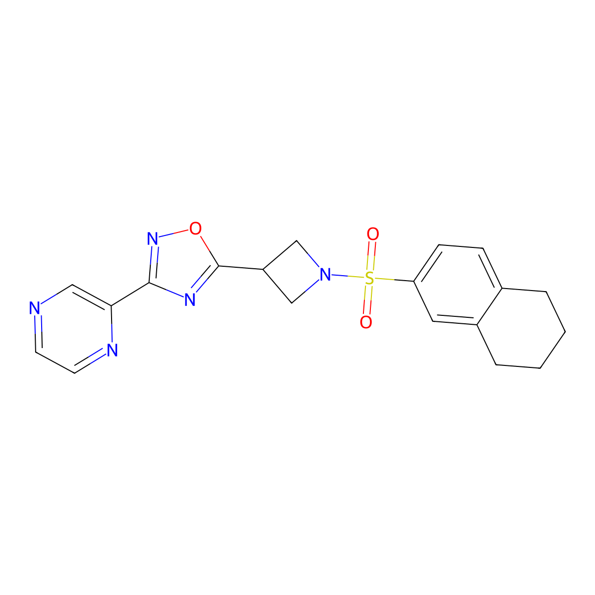 3-(Pyrazin-2-yl)-5-(1-((5,6,7,8-tetrahydronaphthalen-2-yl)sulfonyl)azetidin-3-yl)-1,2,4-oxadiazole molecular structure, CAS 1331269-59-0