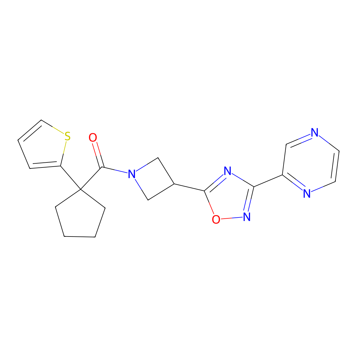 (3-(3-(Pyrazin-2-yl)-1,2,4-oxadiazol-5-yl)azetidin-1-yl)(1-(thiophen-2-yl)cyclopentyl)methanone molecular structure, CAS 1331269-63-6