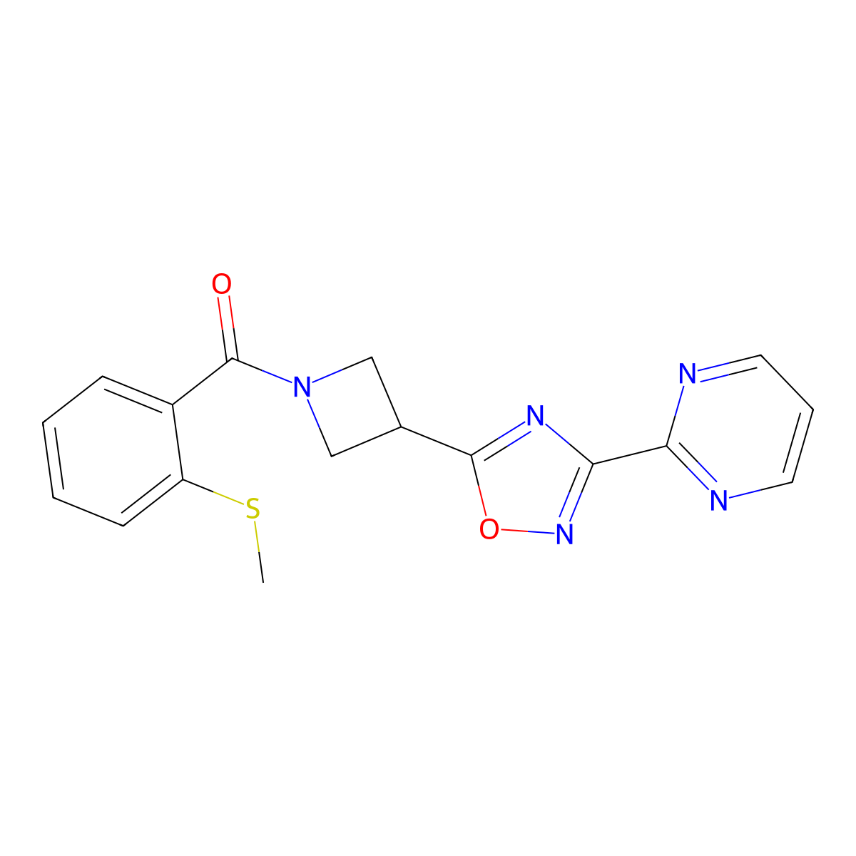 2-(5-{1-[2-(Methylsulfanyl)benzoyl]azetidin-3-yl}-1,2,4-oxadiazol-3-yl)pyrimidine molecular structure, CAS 1331269-81-8