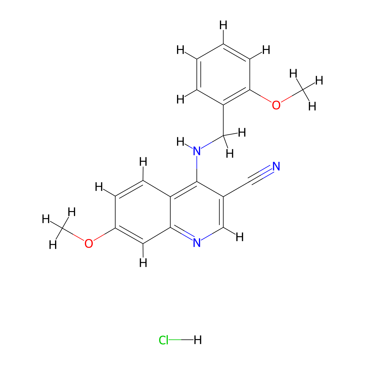 7-Methoxy-4-((2-methoxybenzyl)amino)quinoline-3-carbonitrile hydrochloride molecular structure, CAS 1331270-22-4