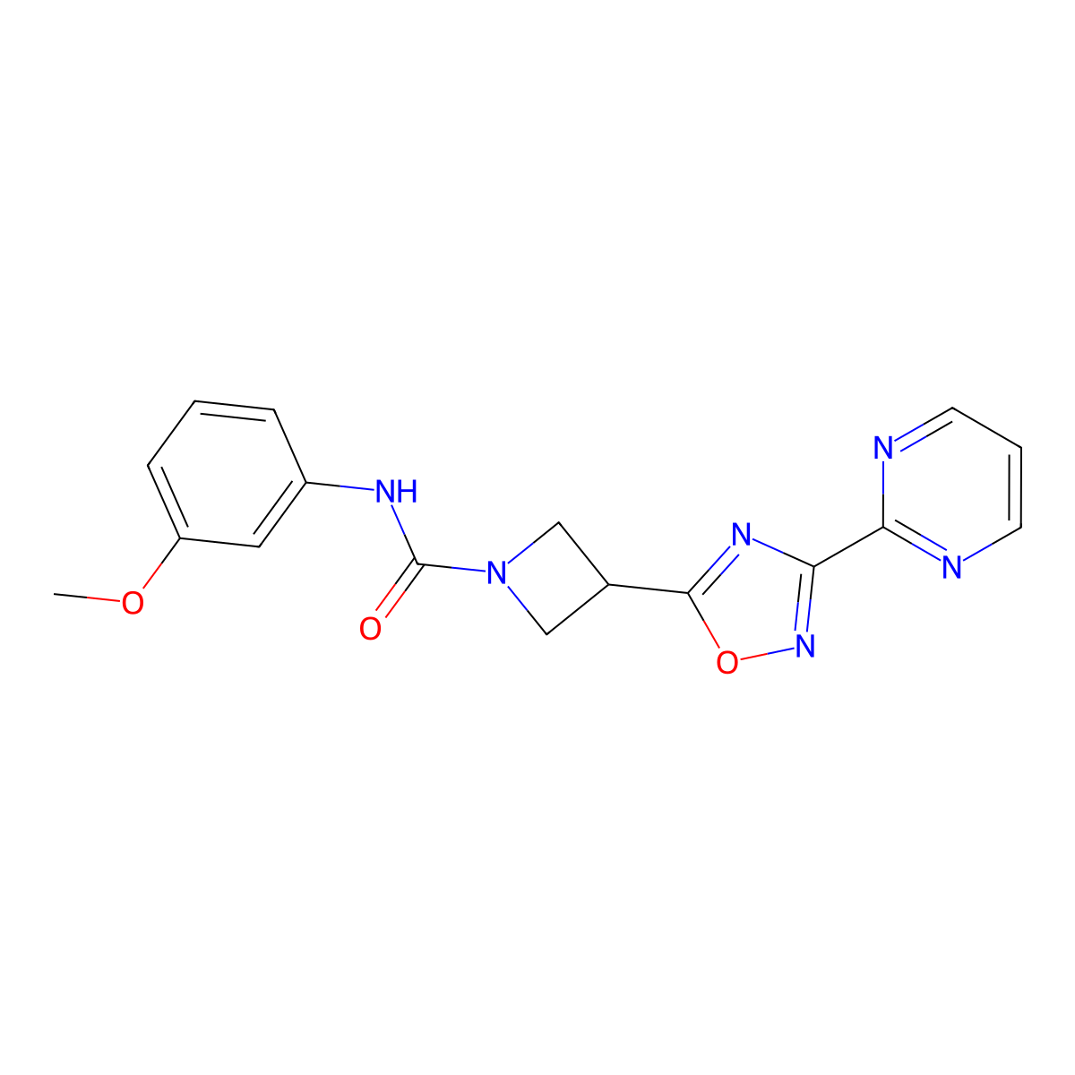 N-(3-methoxyphenyl)-3-[3-(pyrimidin-2-yl)-1,2,4-oxadiazol-5-yl]azetidine-1-carboxamide molecular structure, CAS 1331270-58-6