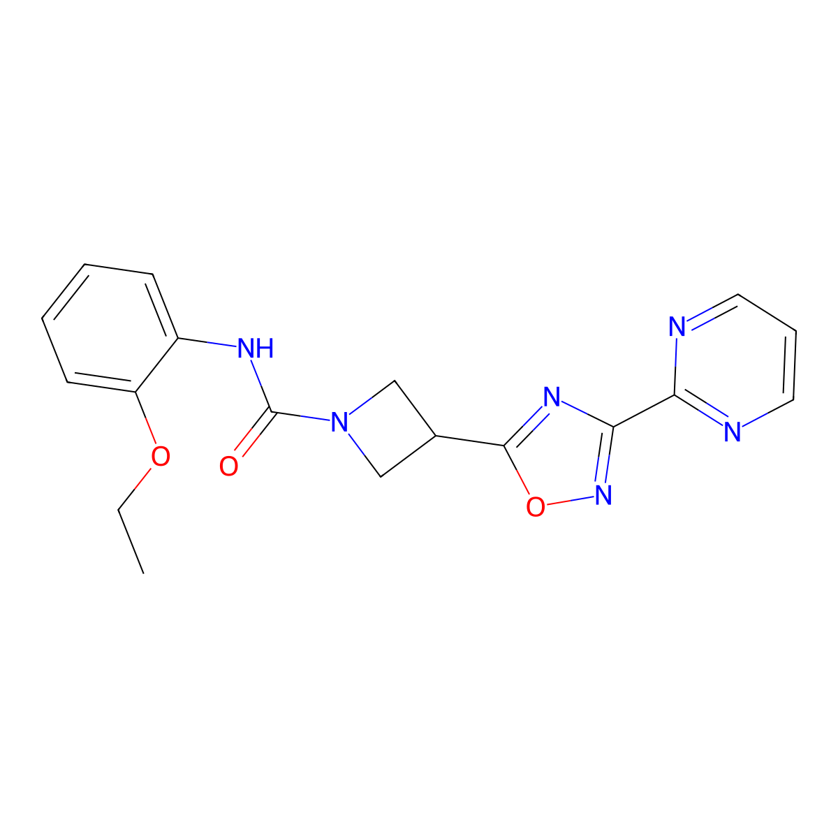 N-(2-ethoxyphenyl)-3-[3-(pyrimidin-2-yl)-1,2,4-oxadiazol-5-yl]azetidine-1-carboxamide molecular structure, CAS 1331270-64-4