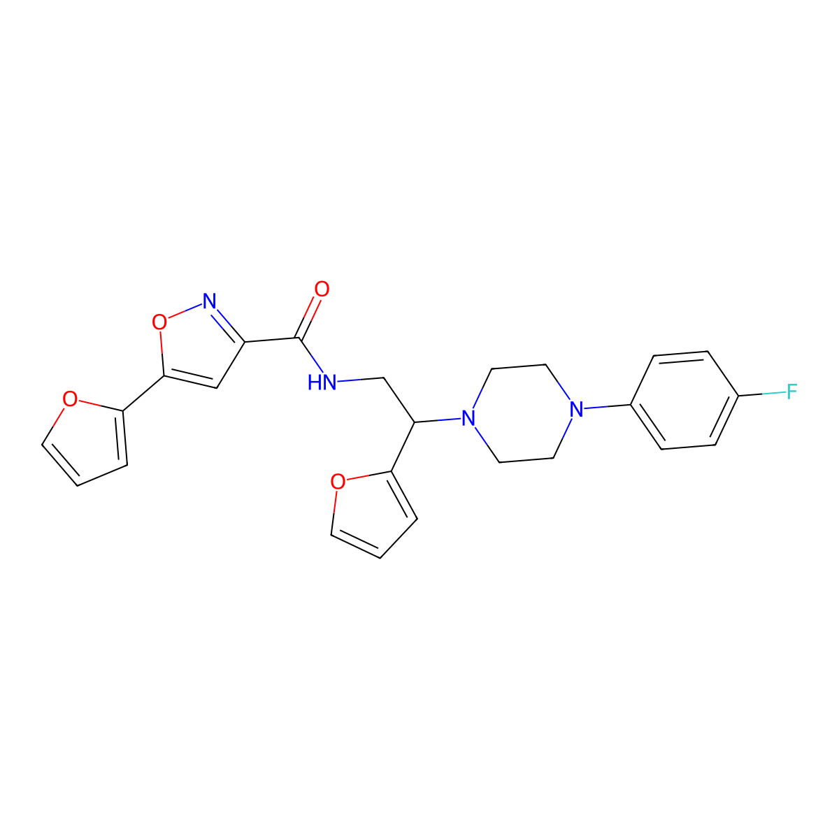 N-(2-(4-(4-fluorophenyl)piperazin-1-yl)-2-(furan-2-yl)ethyl)-5-(furan-2-yl)isoxazole-3-carboxamide molecular structure, CAS 1331270-93-9