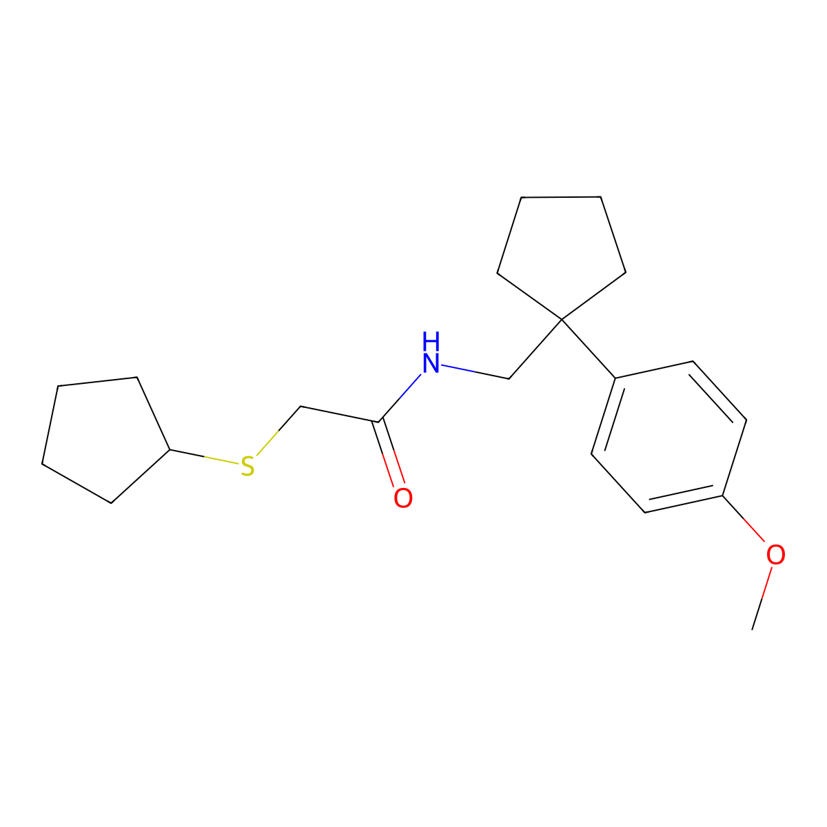 2-(cyclopentylthio)-N-((1-(4-methoxyphenyl)cyclopentyl)methyl)acetamide molecular structure, CAS 1331280-48-8