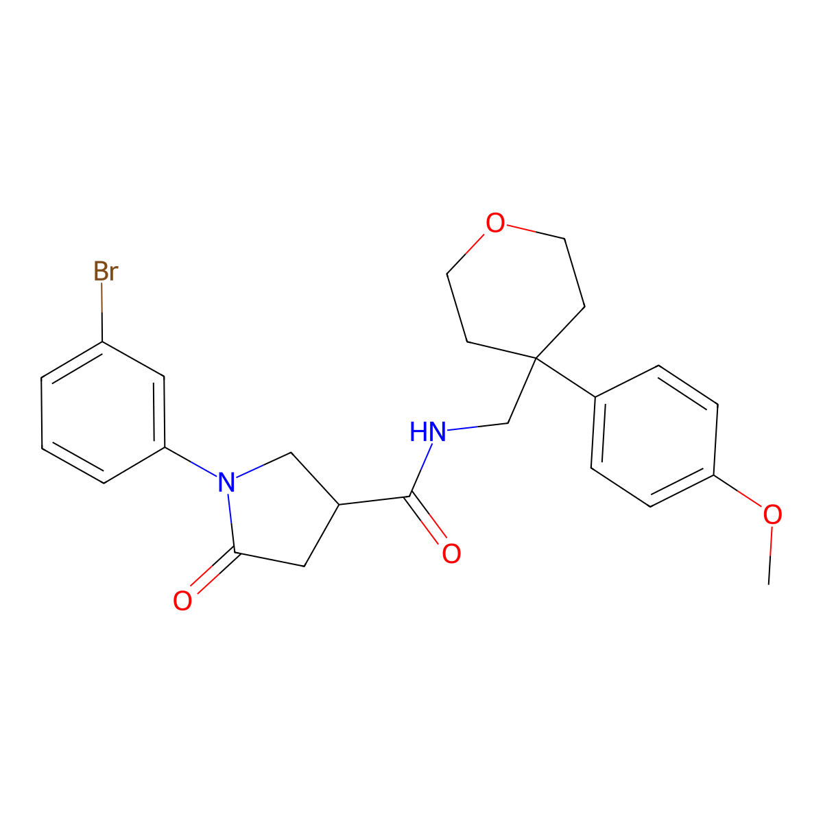 1-(3-bromophenyl)-N-((4-(4-methoxyphenyl)tetrahydro-2H-pyran-4-yl)methyl)-5-oxopyrrolidine-3-carboxamide molecular structure, CAS 1331281-13-0