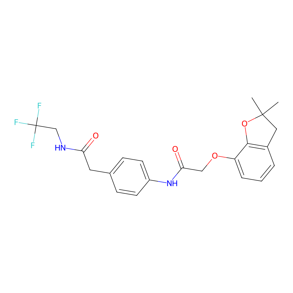 2-((2,2-dimethyl-2,3-dihydrobenzofuran-7-yl)oxy)-N-(4-(2-oxo-2-((2,2,2-trifluoroethyl)amino)ethyl)phenyl)acetamide molecular structure, CAS 1331281-27-6