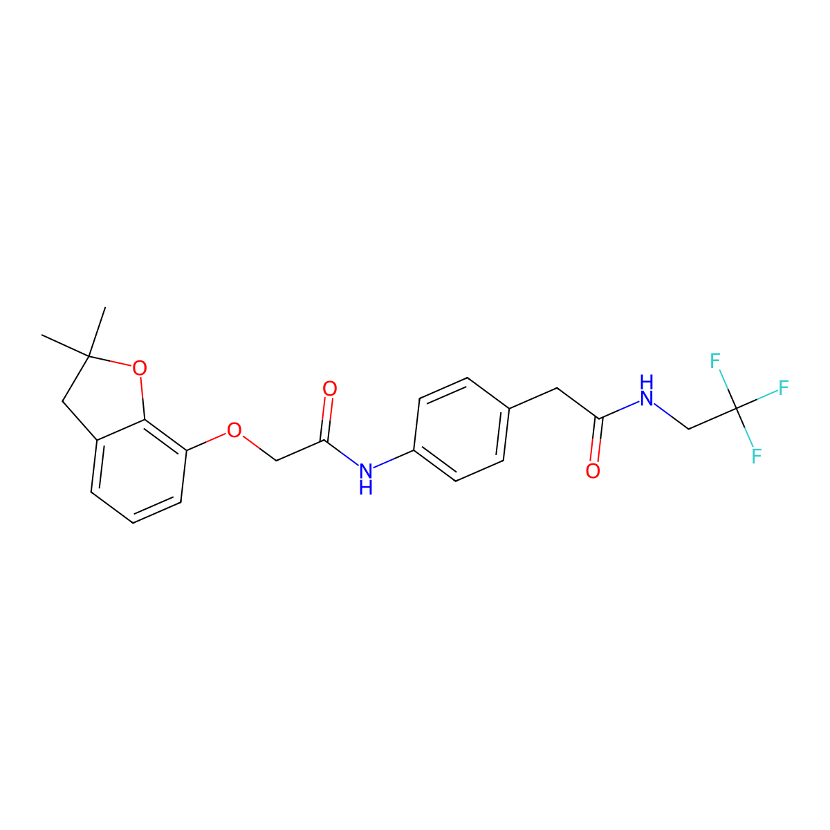 2-((2,2-dimethyl-2,3-dihydrobenzofuran-7-yl)oxy)-N-(4-(2-oxo-2-((2,2,2-trifluoroethyl)amino)ethyl)phenyl)acetamide molecular structure, CAS 1331281-27-6