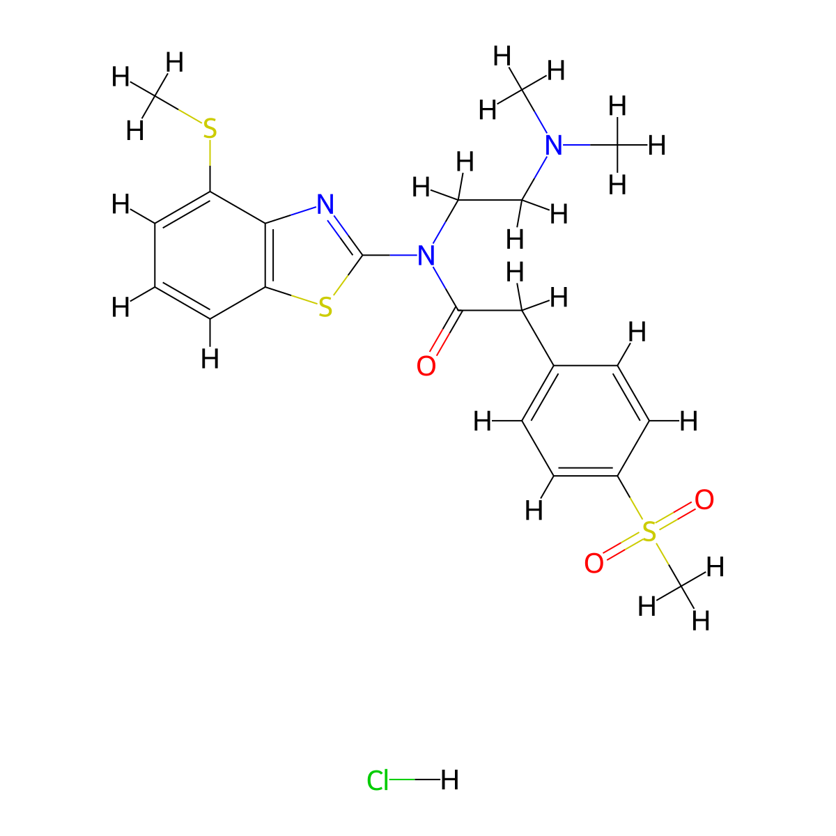 N-(2-(dimethylamino)ethyl)-2-(4-(methylsulfonyl)phenyl)-N-(4-(methylthio)benzo[d]thiazol-2-yl)acetamide hydrochloride molecular structure, CAS 1331281-76-5