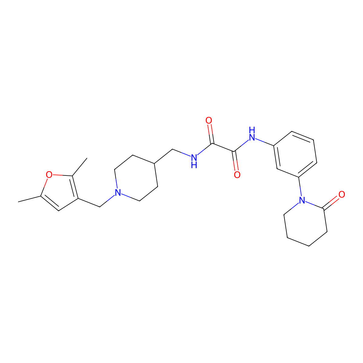 N1-((1-((2,5-dimethylfuran-3-yl)methyl)piperidin-4-yl)methyl)-N2-(3-(2-oxopiperidin-1-yl)phenyl)oxalamide molecular structure, CAS 1331282-87-1