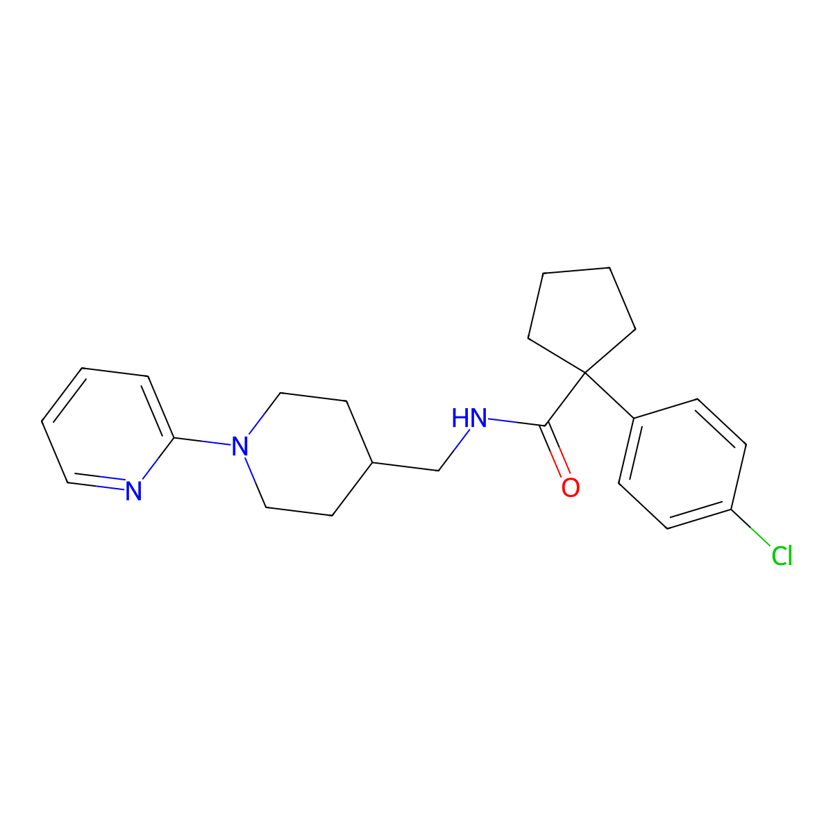1-(4-chlorophenyl)-N-((1-(pyridin-2-yl)piperidin-4-yl)methyl)cyclopentanecarboxamide molecular structure, CAS 1331282-91-7