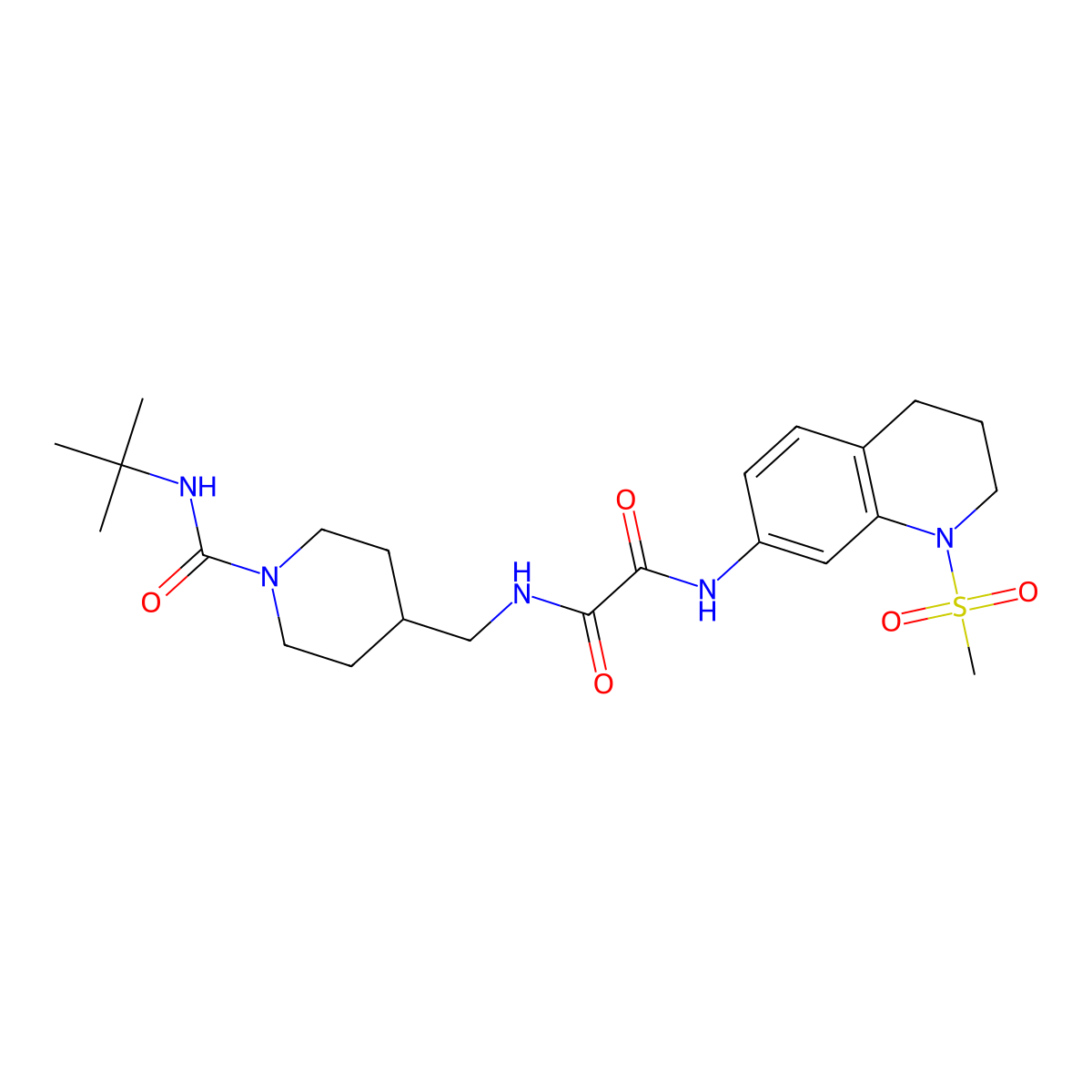 N1-((1-(tert-butylcarbamoyl)piperidin-4-yl)methyl)-N2-(1-(methylsulfonyl)-1,2,3,4-tetrahydroquinolin-7-yl)oxalamide molecular structure, CAS 1331283-15-8