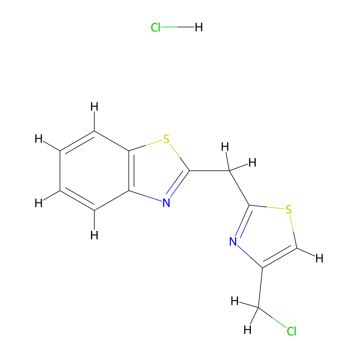 2-{[4-(Chloromethyl)-1,3-thiazol-2-yl]methyl}-1,3-benzothiazole hydrochloride molecular structure, CAS 1331303-47-9