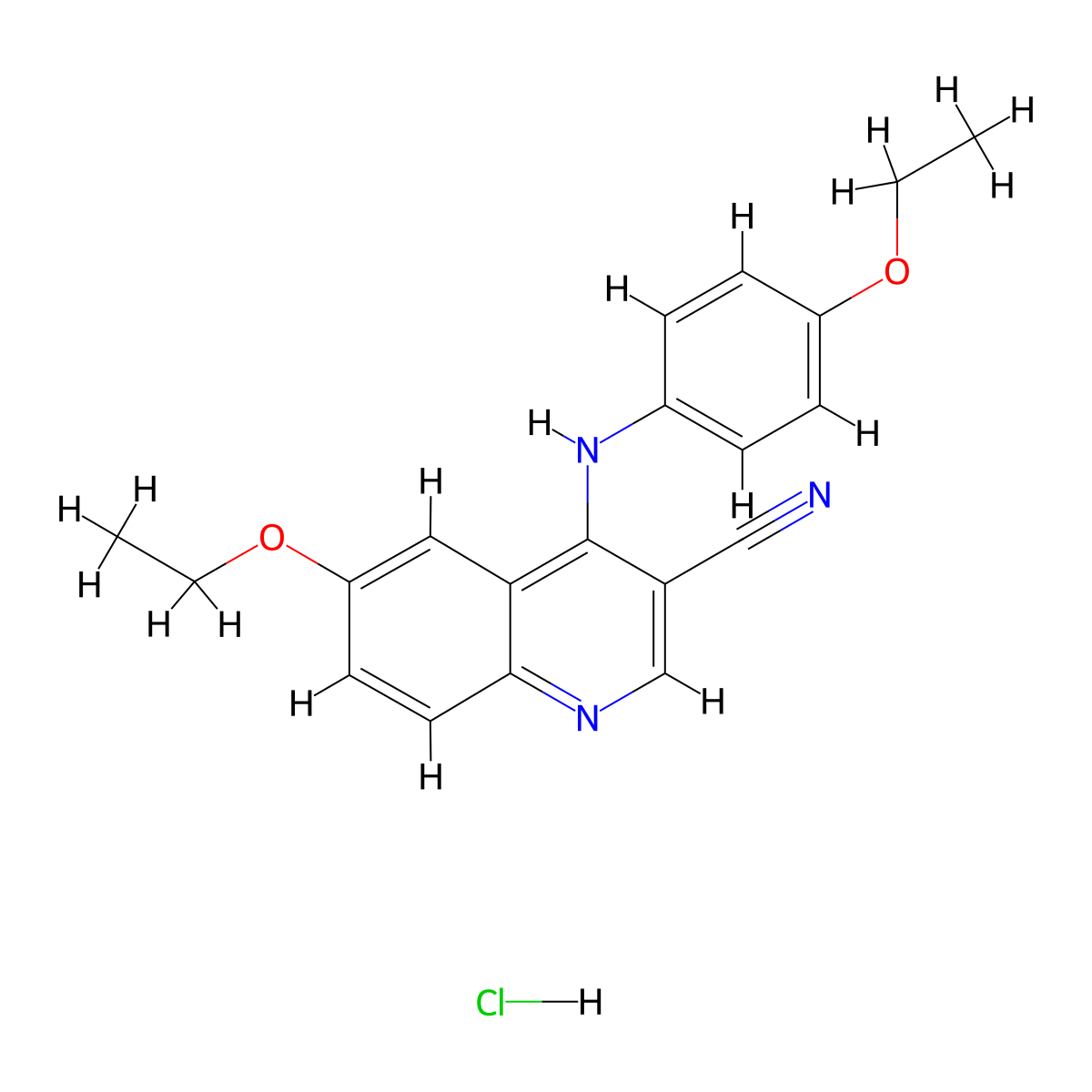 6-Ethoxy-4-((4-ethoxyphenyl)amino)quinoline-3-carbonitrile hydrochloride molecular structure, CAS 1331304-46-1