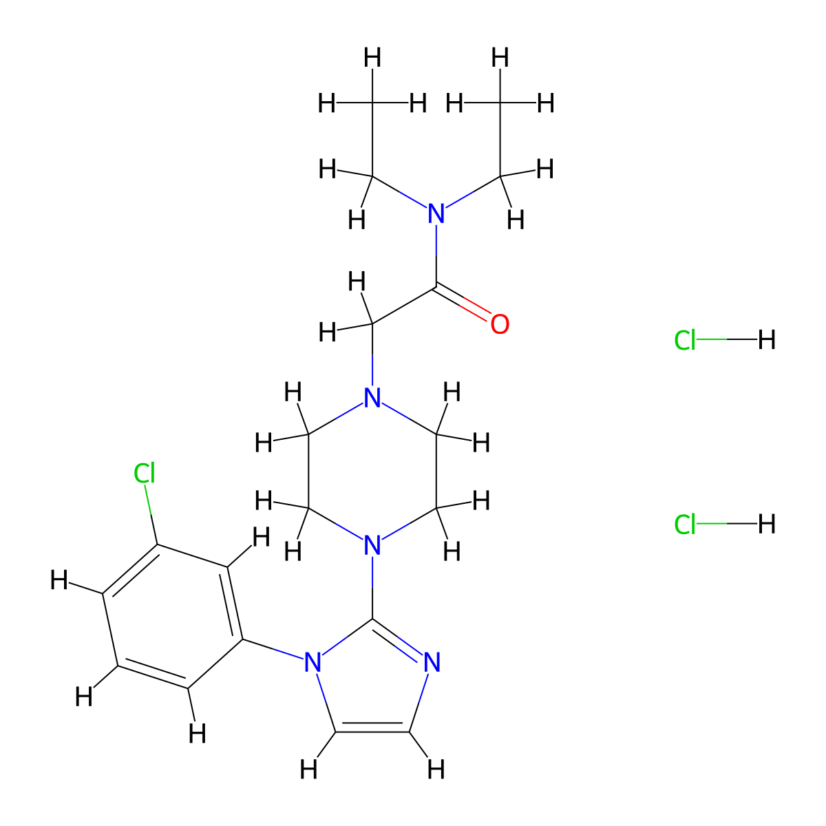 2-(4-(1-(3-chlorophenyl)-1H-imidazol-2-yl)piperazin-1-yl)-N,N-diethylacetamide dihydrochloride molecular structure, CAS 1331304-68-7