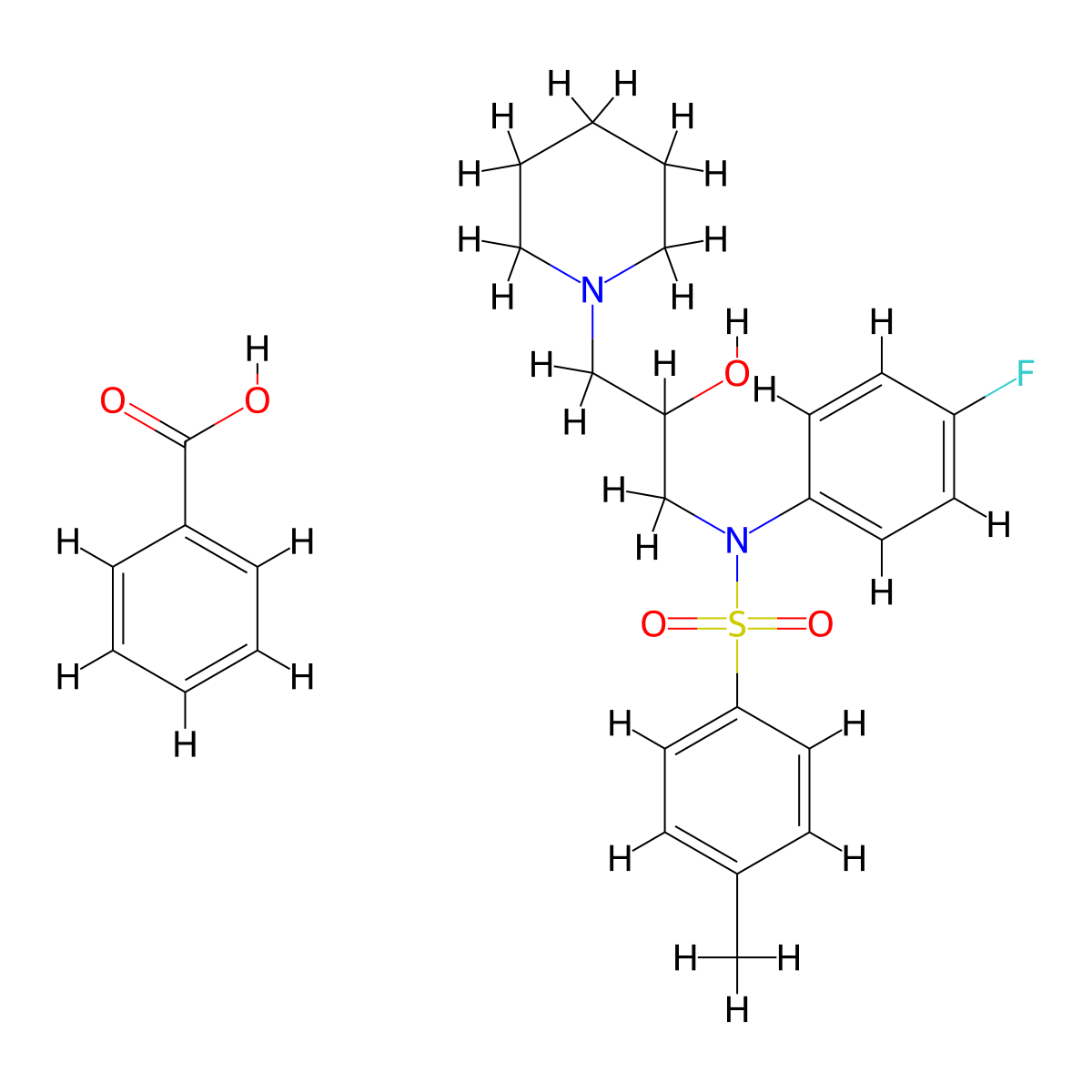 N-(4-fluorophenyl)-N-(2-hydroxy-3-(piperidin-1-yl)propyl)-4-methylbenzenesulfonamide benzoate molecular structure, CAS 1331304-89-2