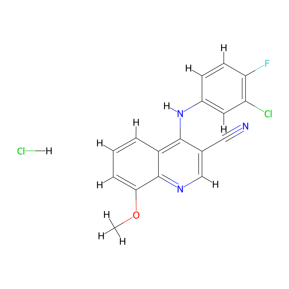 4-((3-Chloro-4-fluorophenyl)amino)-8-methoxyquinoline-3-carbonitrile hydrochloride molecular structure, CAS 1331304-96-1