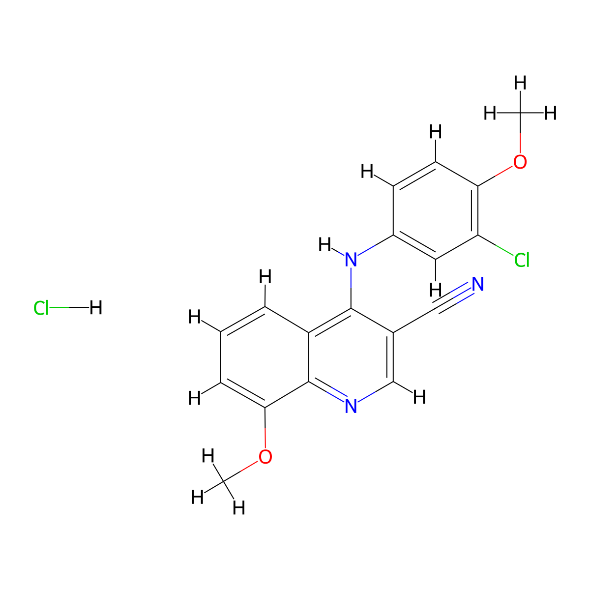 4-((3-Chloro-4-methoxyphenyl)amino)-8-methoxyquinoline-3-carbonitrile hydrochloride molecular structure, CAS 1331305-07-7