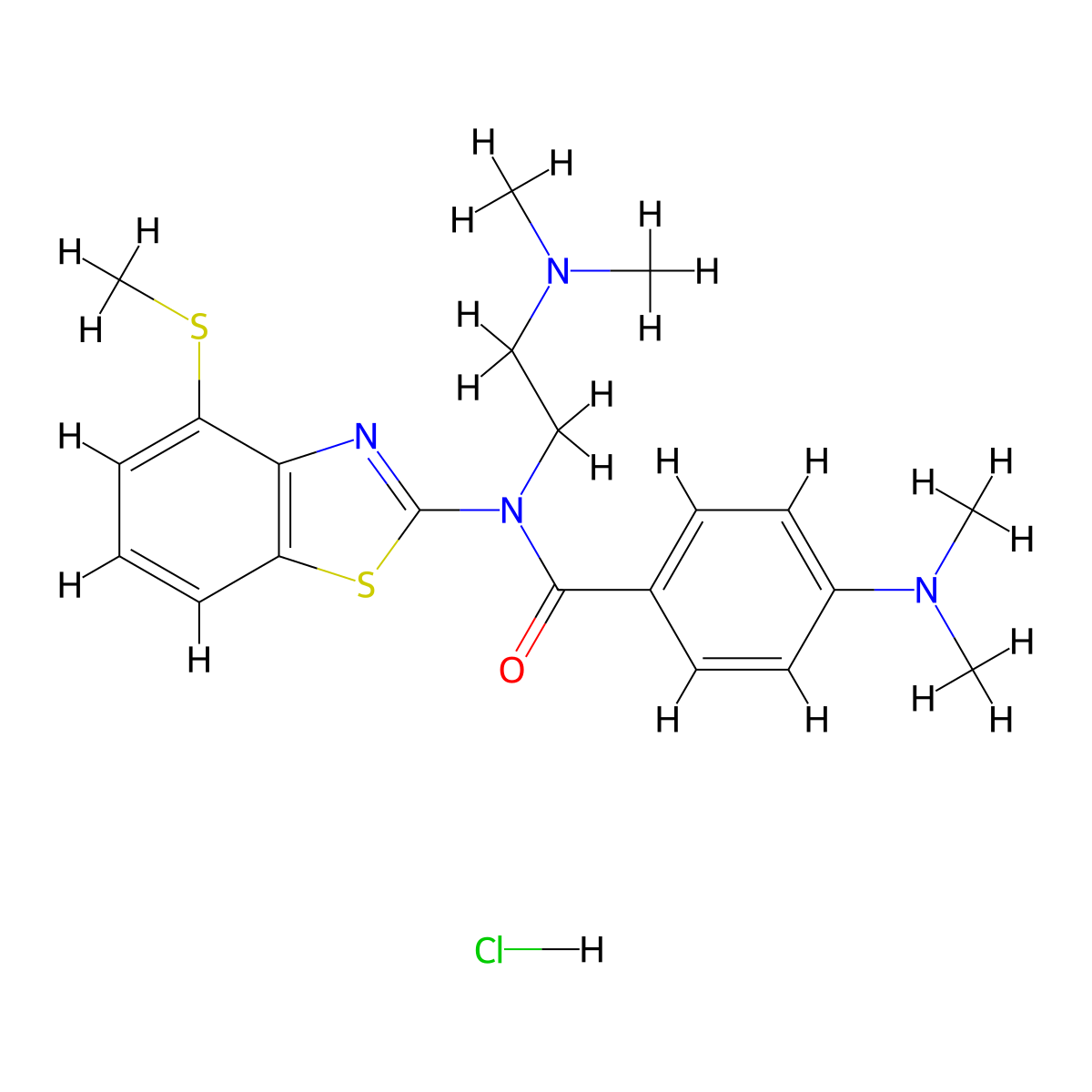 4-(dimethylamino)-N-(2-(dimethylamino)ethyl)-N-(4-(methylthio)benzo[d]thiazol-2-yl)benzamide hydrochloride molecular structure, CAS 1331310-89-4