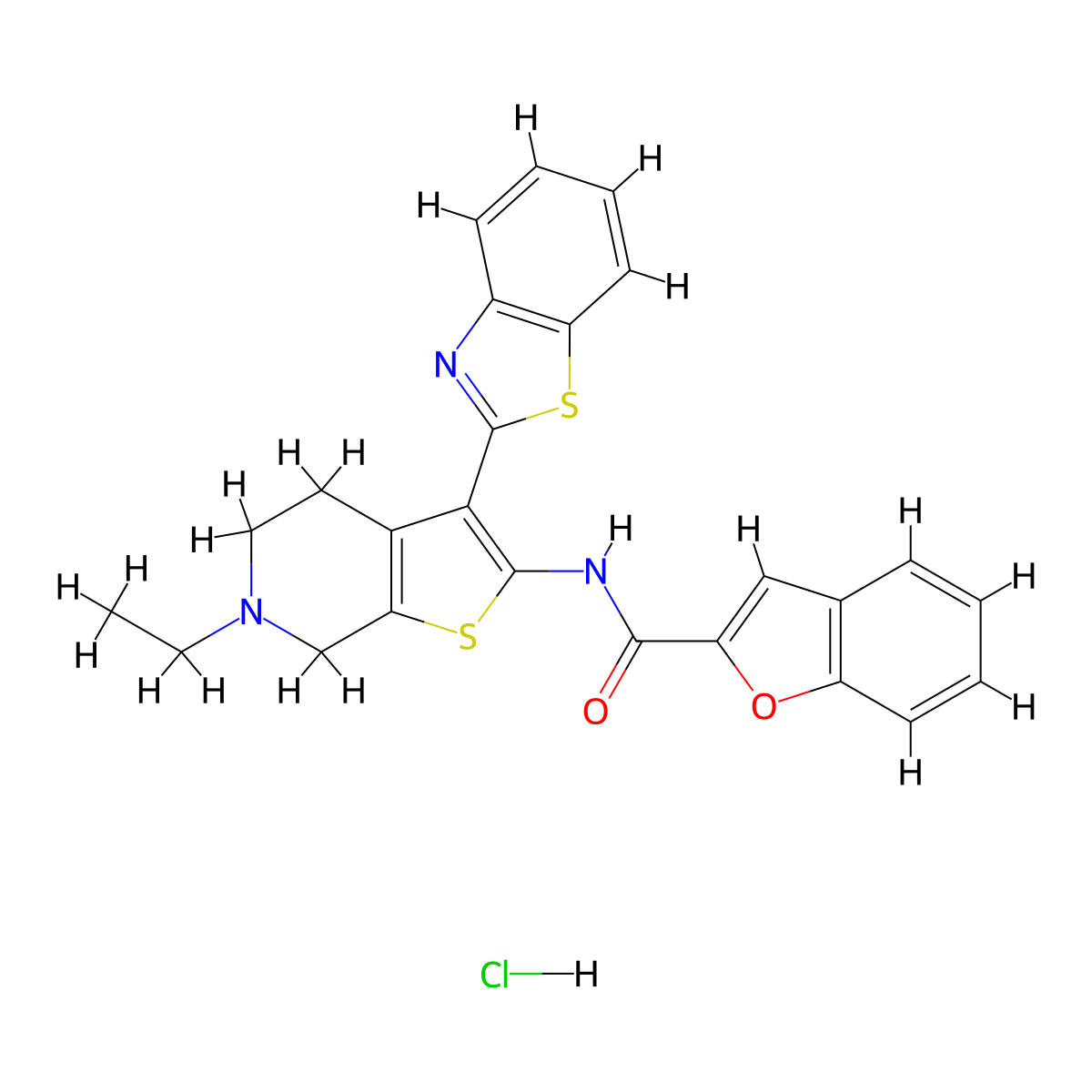 N-(3-(benzo[d]thiazol-2-yl)-6-ethyl-4,5,6,7-tetrahydrothieno[2,3-c]pyridin-2-yl)benzofuran-2-carboxamide hydrochloride molecular structure, CAS 1331315-48-0