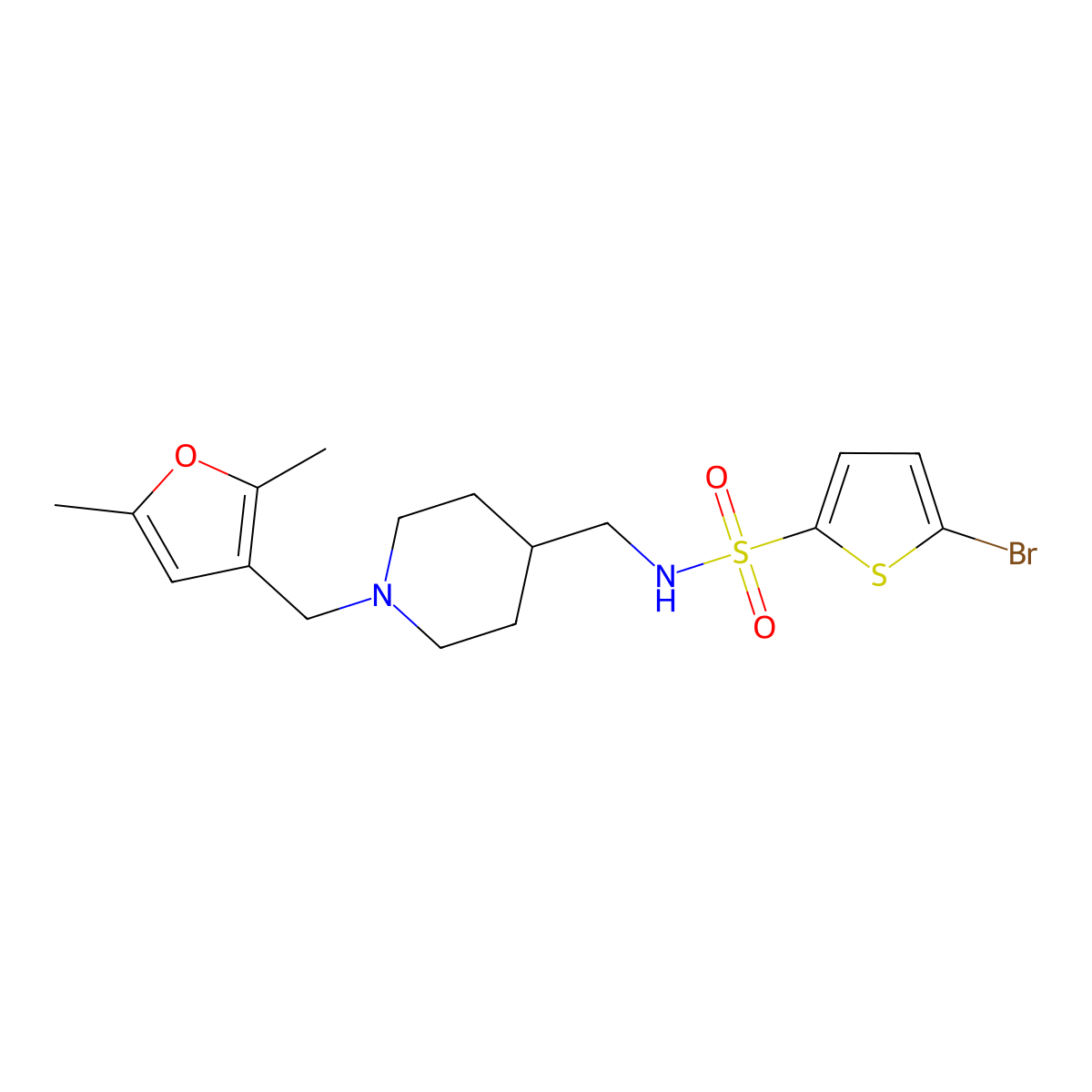 5-bromo-N-((1-((2,5-dimethylfuran-3-yl)methyl)piperidin-4-yl)methyl)thiophene-2-sulfonamide molecular structure, CAS 1331317-02-2