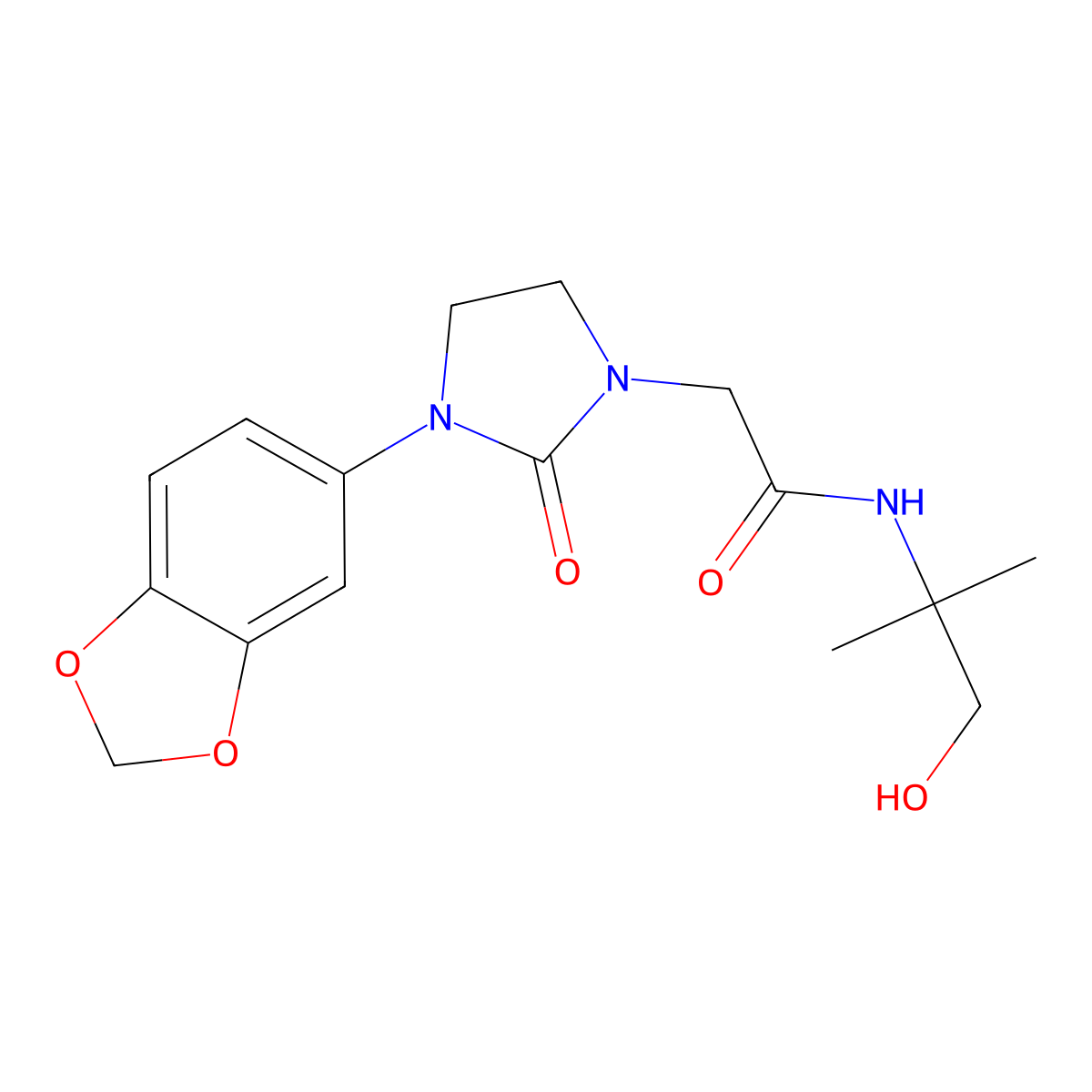 2-(3-(benzo[d][1,3]dioxol-5-yl)-2-oxoimidazolidin-1-yl)-N-(1-hydroxy-2-methylpropan-2-yl)acetamide molecular structure, CAS 1331321-23-3